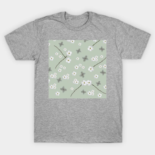 Nature Pattern, green white, floral, flowers, leaves, botanical, pattern, decor, art, TeePublic T-Shirt by PrintedDreams